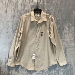 Calvin Klein Men's Button Up Shirt XL Dune Tan Steel + Slim Fit Stretch 34/35